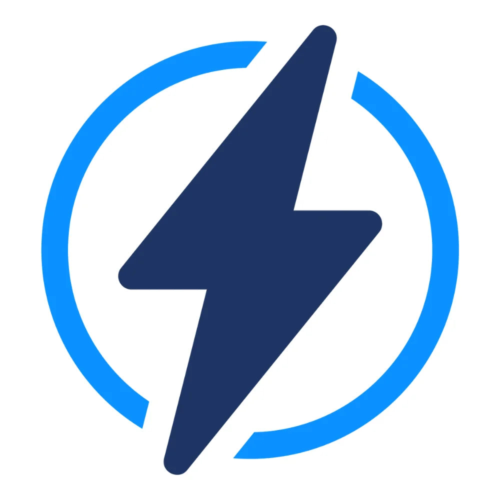 Blue lightning bolt symbol inside a blue circle on a white background