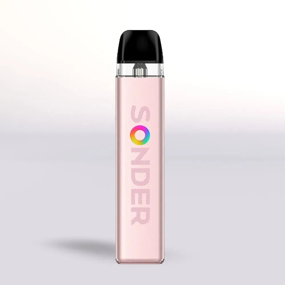 Pink Geek Vape Sonder Q2 vape device with 'Sonder' branding on a light gray background