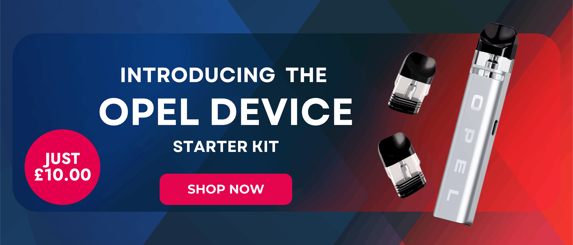 Opel device starter kit advertisement with product images on a colorful background