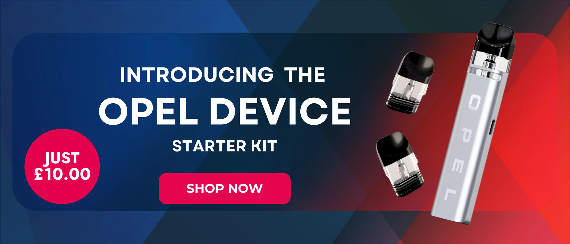 Opel device starter kit advertisement with product images on a colorful background