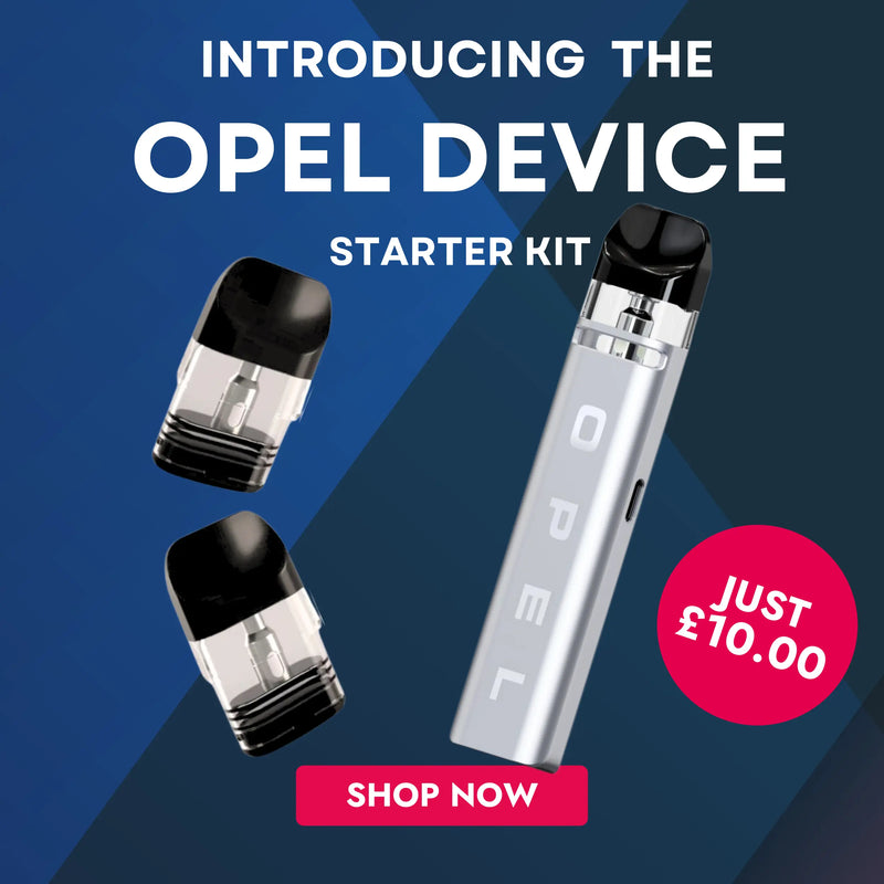 Opel device starter kit with two refill pods on a blue background