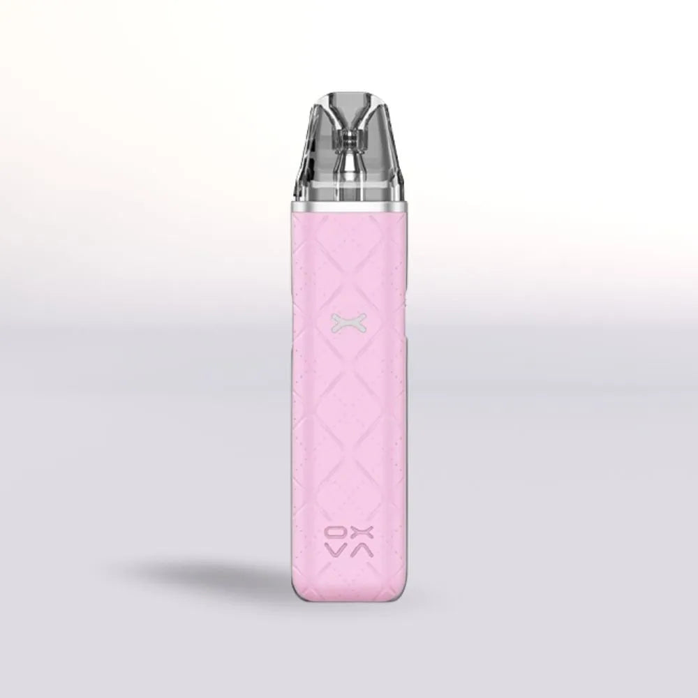 Pink Oxva Xlim Go Pod vape device with a textured design on a light gray background