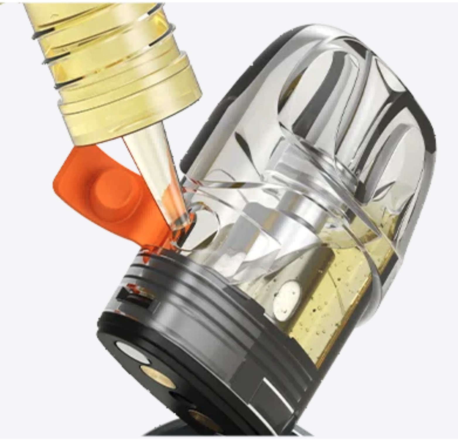 Vape device pod being refilled