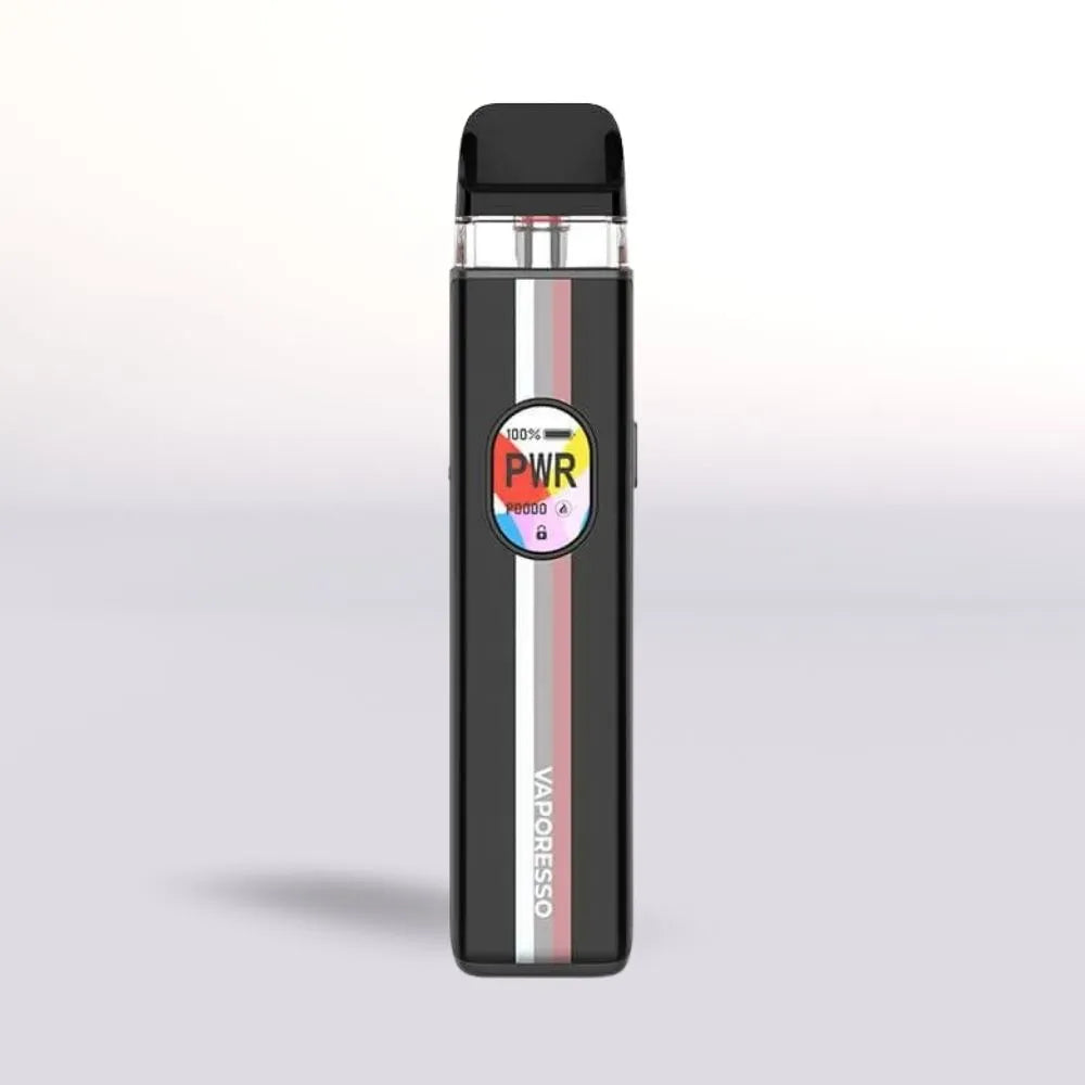 Vaporesso Xros 5 Vape device with a digital display on a light gray background