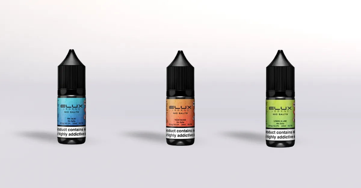 Elux Legend Nic Salt E-Liquids in Mr Blue, Tiger Blood and Lemon & Lime