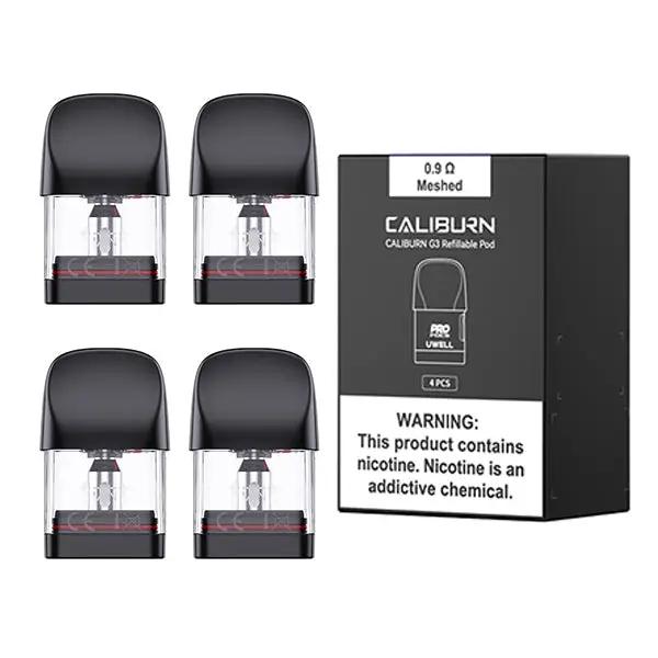 0.9 Ohm Uwell Caliburn G3 Refillable Pod Pack of 4 One Pound E-Liquid UK Based