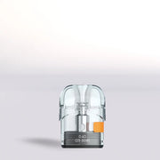 Clear Aspire Pixo 0.4 Ohm Pod vape pod with orange accent on a light gray background