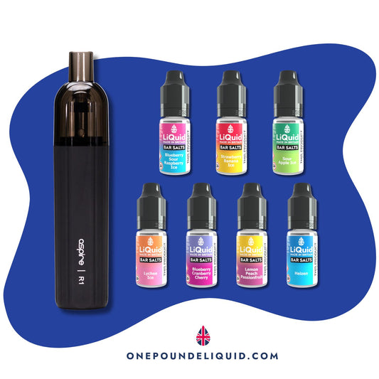 
Aspire R1 device with 7 bottles of LiQuid Bar Salts - bundle deal