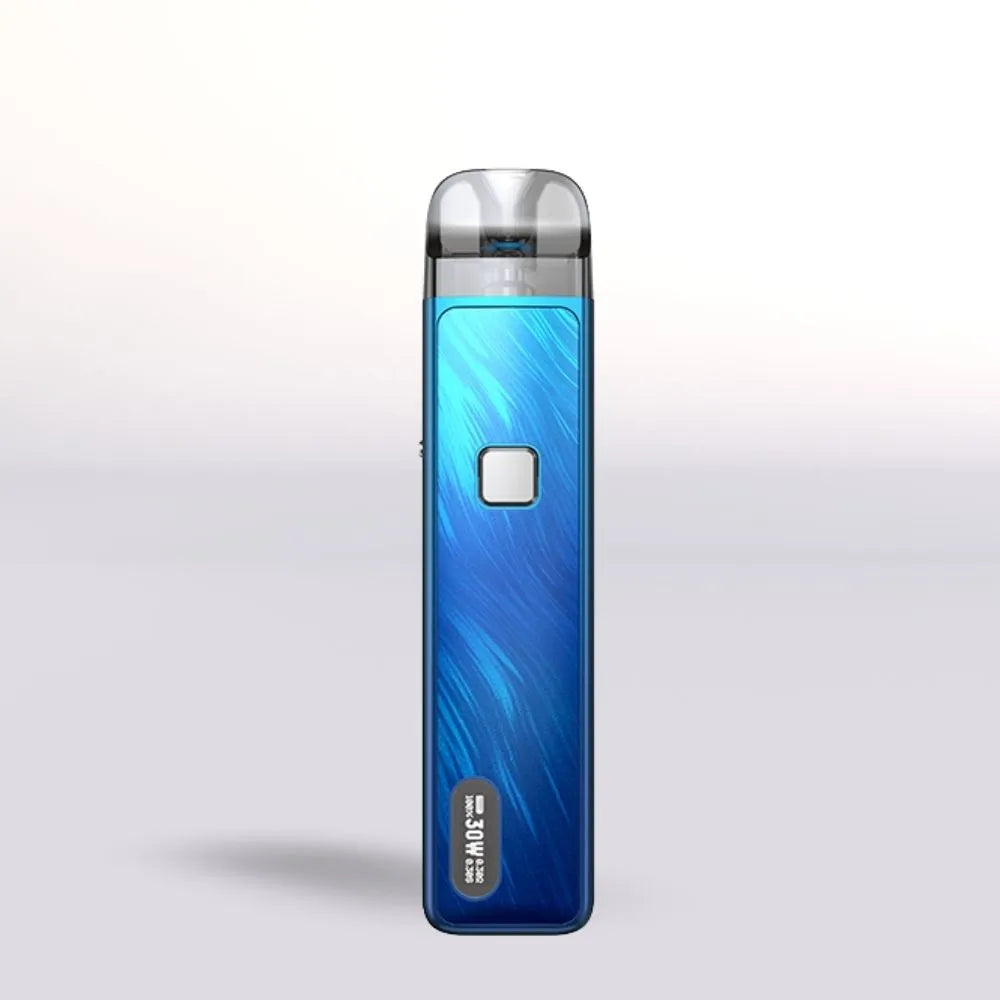 Blue Aspire Flexus Pro device with metallic top on a light gray background
