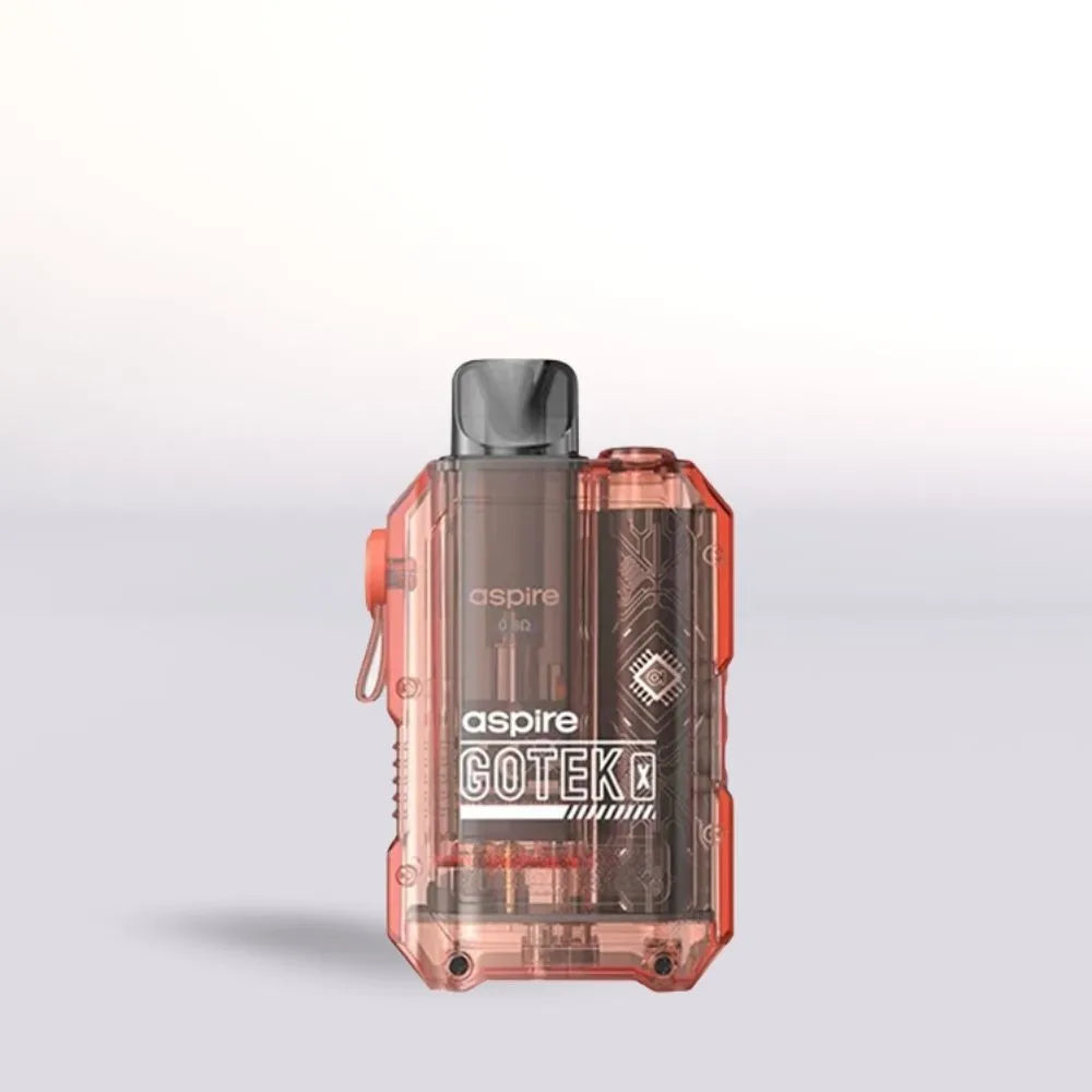 Orange Aspire Gotek X vaping device on a light gray background
