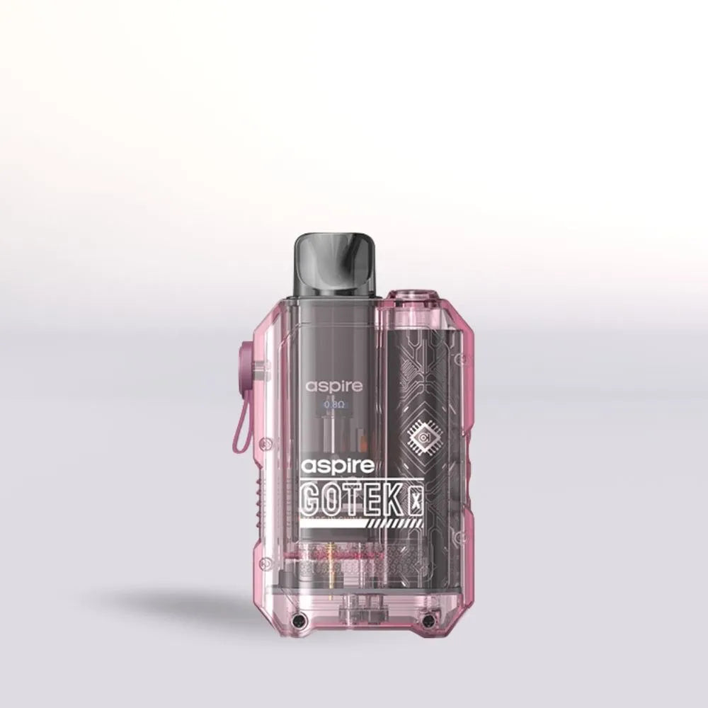 Aspire Gotek X Pink vape device with pink accents on a light gray background