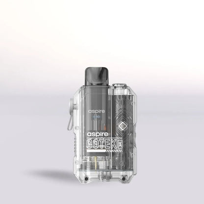 
Clear Aspire Gotek X vape device with 'aspire' branding on a light gray background