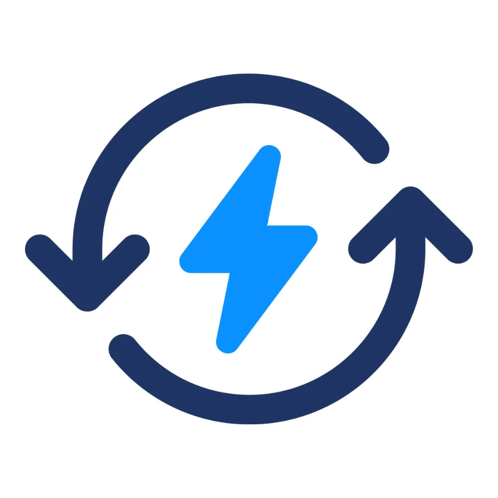 Icon of charging bolt with arrows rotating around