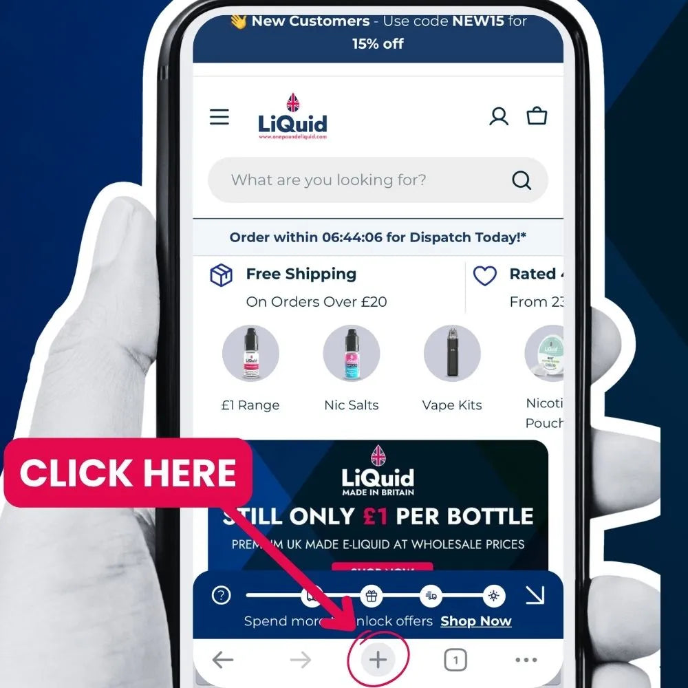 Phone screen displaying the LiQuid app with promotional text and a hand holding the phone.