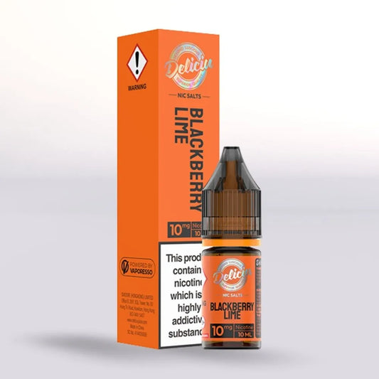 
Delicacy Blackberry Lime vape juice Vaporesso 10mg 10ml bottle and packaging on a white background