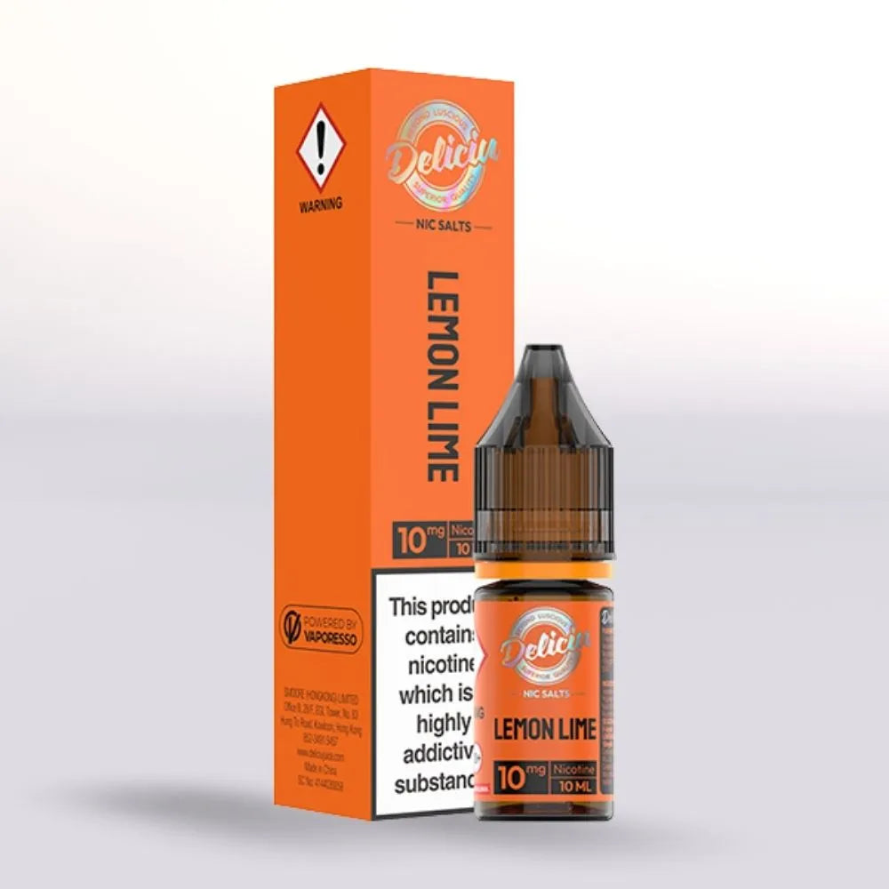 Vaporesso Delicite Lemon Lime 10mg  nicotine salt packaging and 10ml  bottle on a white background