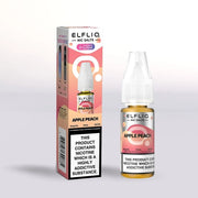 Elfliq Apple Peach 5mg nicotine salt e-liquid 10ml bottle and packaging on a white background