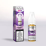 Elfliq Blackcurrant Aniseed 20mg nicotine salt e-liquid 10ml bottle and packaging on a white background