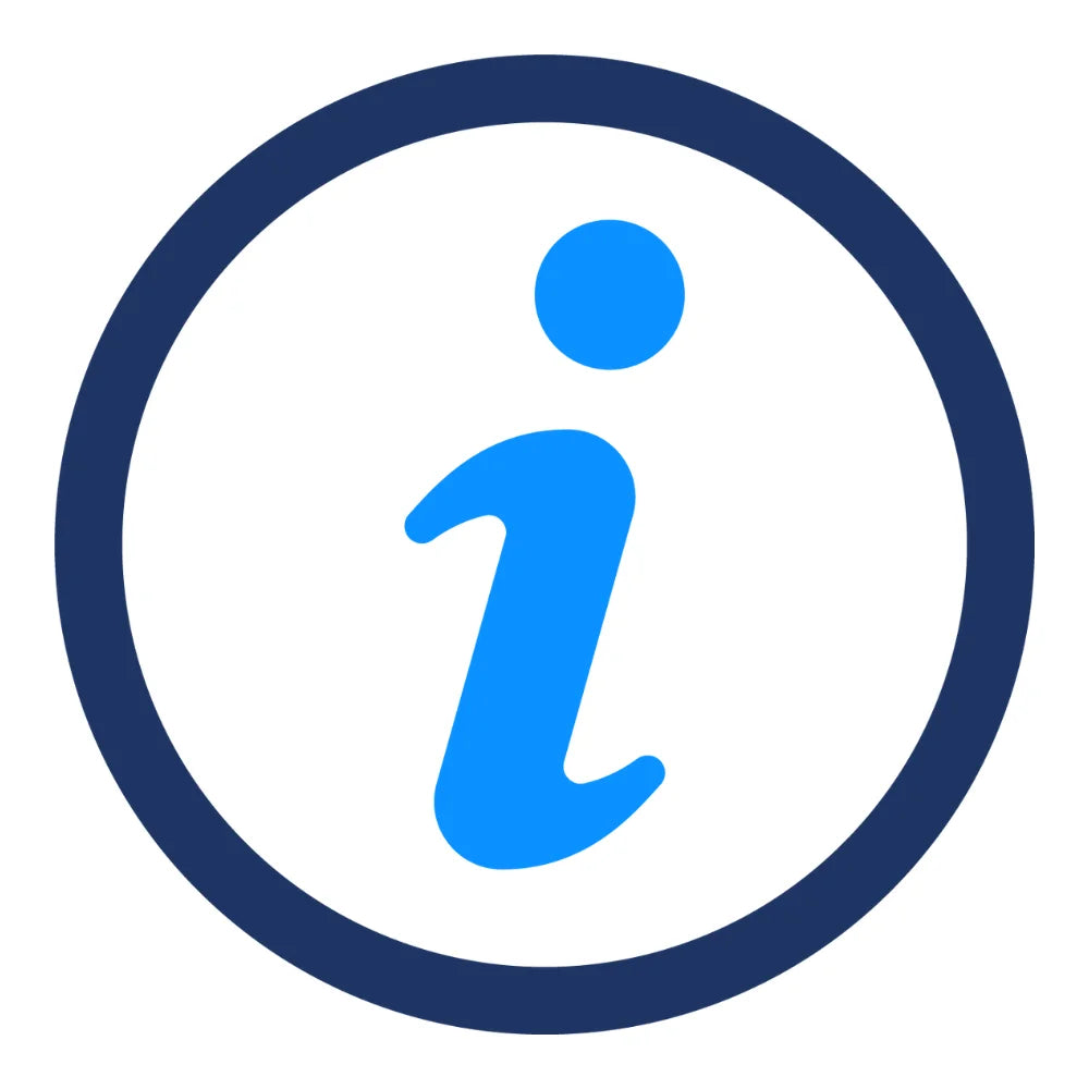 Blue information icon within a navy blue circle on a white background