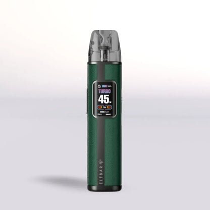 
Green vape Elf Bar elfx pro device with digital display on a light gray background