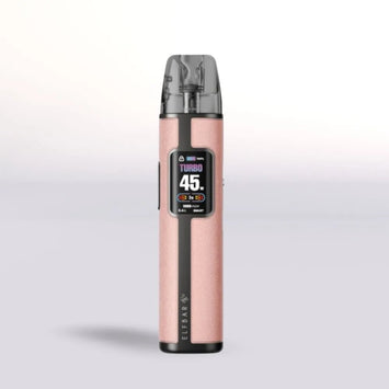 Rose gold Elf Bar Elfx Pro device with digital display on a light gray background