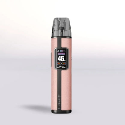 
Rose gold Elf Bar Elfx Pro device with digital display on a light gray background
