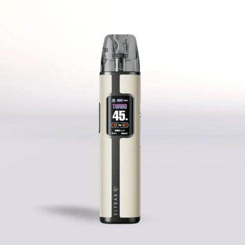 White Elf Bar Elfx Pro Vape device with digital display on a light gray background