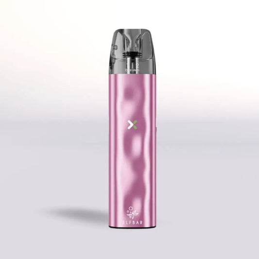 
Pink  Elf Bar ElfX Mini vape device with a silver top on a light gray background