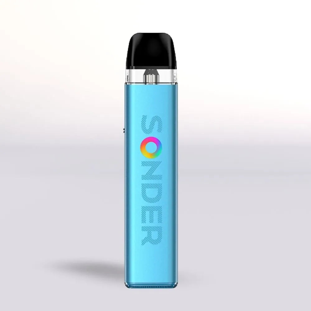 Blue Geek Vape Sonder Q2 vape device with 'Sonder' branding on a light gray background