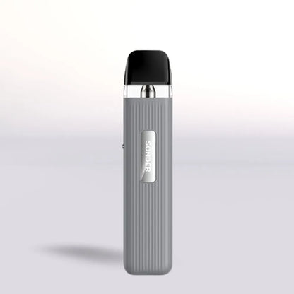 
Gray Geek Vape Sonder Q vape device with black top on a light gray background