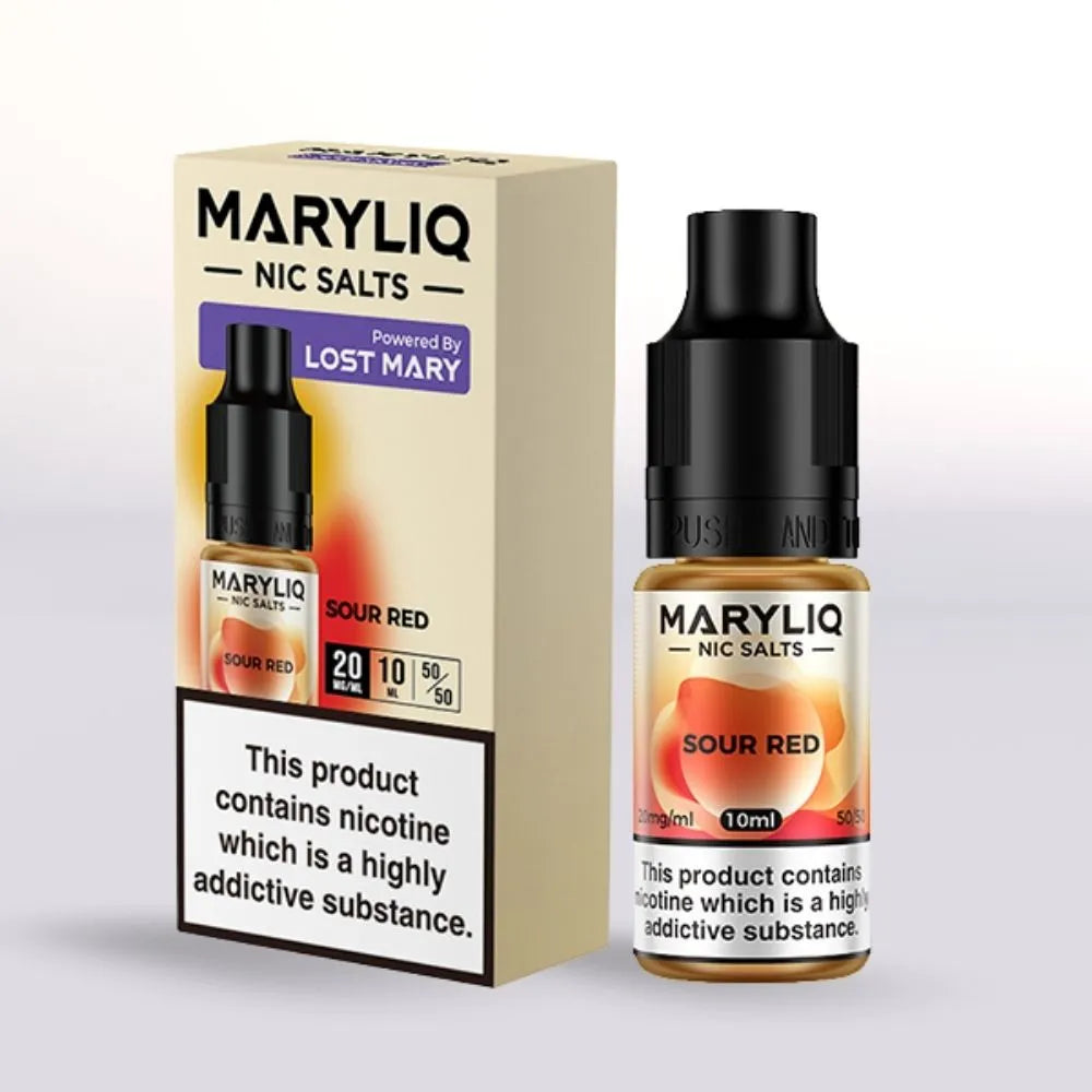 MARYLIQ 20mg Nic Salts vape juice 10ml bottle and packaging on a white background