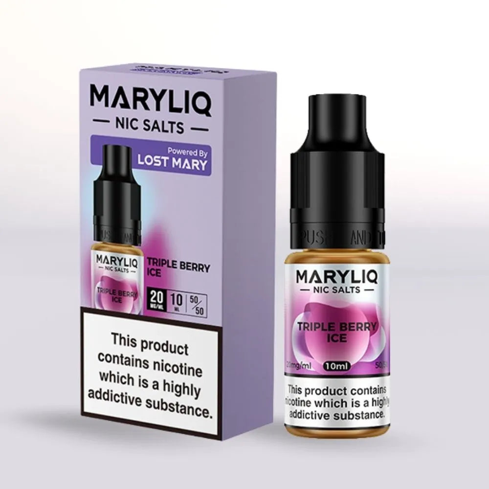 MARYLIQ 20mg Nic Salts 10ml bottle and packaging on a white background