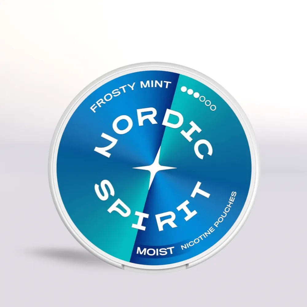 Nordic Spirit nicotine pouch container with blue and white design on a light gray background 9mg