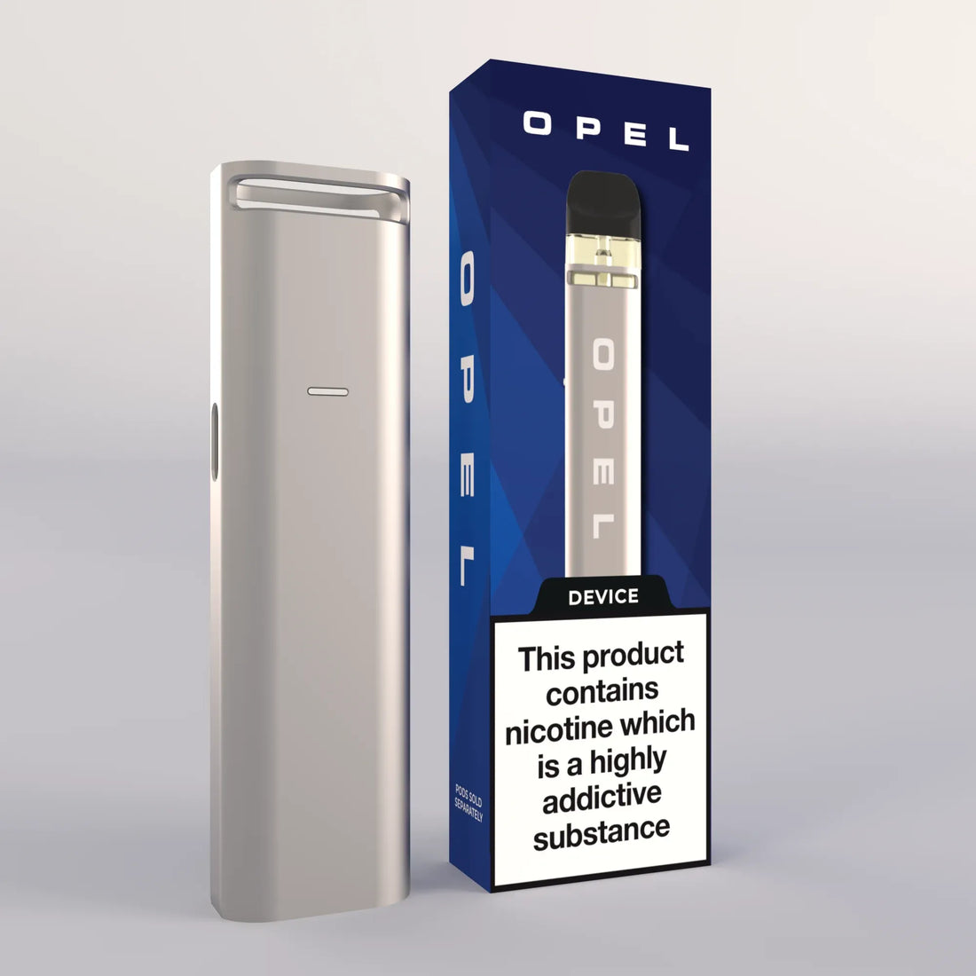Image of the OPEL vape kit next to its box