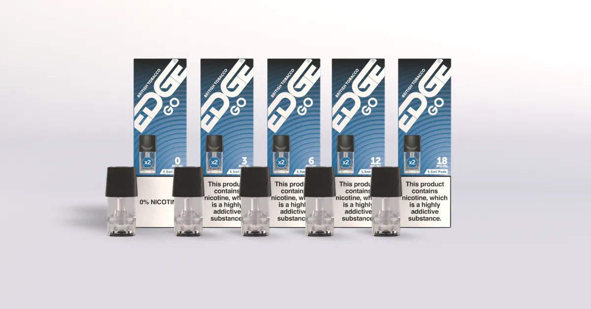 EDGE Go British Tobacco Prefilled Pods in 0mg, 3mg, 6mg, 12mg and 18mg