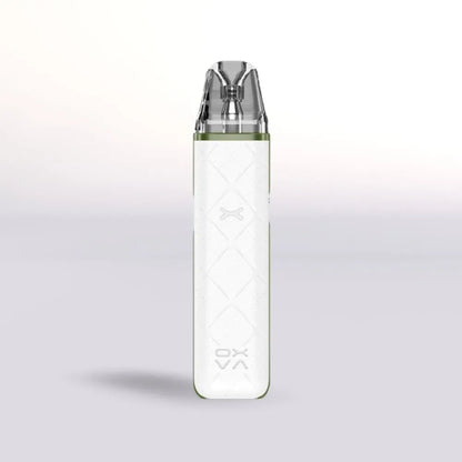
 white Oxva Xlim Go Pod vape device with silver top on a light gray background