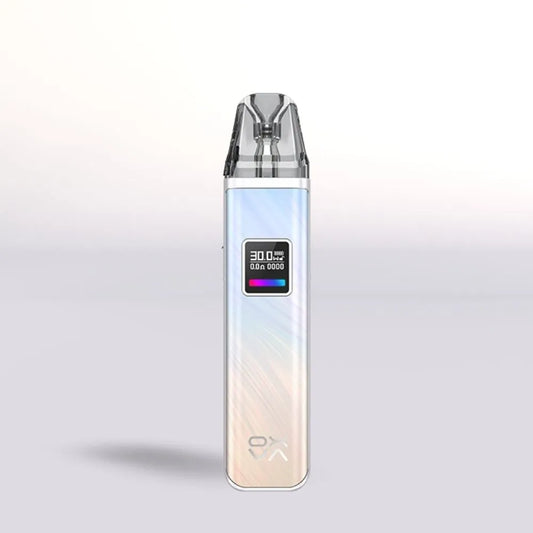 
Oxva Xlim Pro Pod Fancy Feather Vape device with a digital display on a light gray background