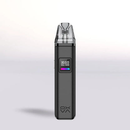 
Oxva Xlim Pro Pod Grey Leather vape device with digital display on a light gray background