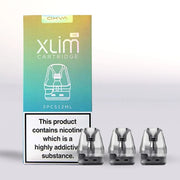 OXVA Xlim cartridge packaging with three cartridges on a white background