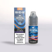 SKE Crystal 20mg nicotine salt  Blue Fusion vape juice 10ml bottle and packaging on a white background