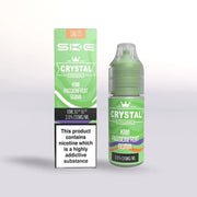 Crystal kiwi passionfruit guava 20mg nicotine salt vape juice 10ml bottle and packaging on a white background