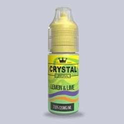Bottle of SKE Crystal Lemon & Lime flavour vape juice 20MG 10ML Bottle on a light gray background