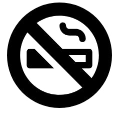 No smoking symbol with a black circle and diagonal line over a white background