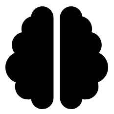 Black and white icon of a brain split into two halves.