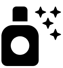 Black silhouette of a perfume bottle with stars on a white background
