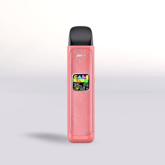 
Pink Uwell Caliburn G4 Pod vape device with a digital display on a light gray background