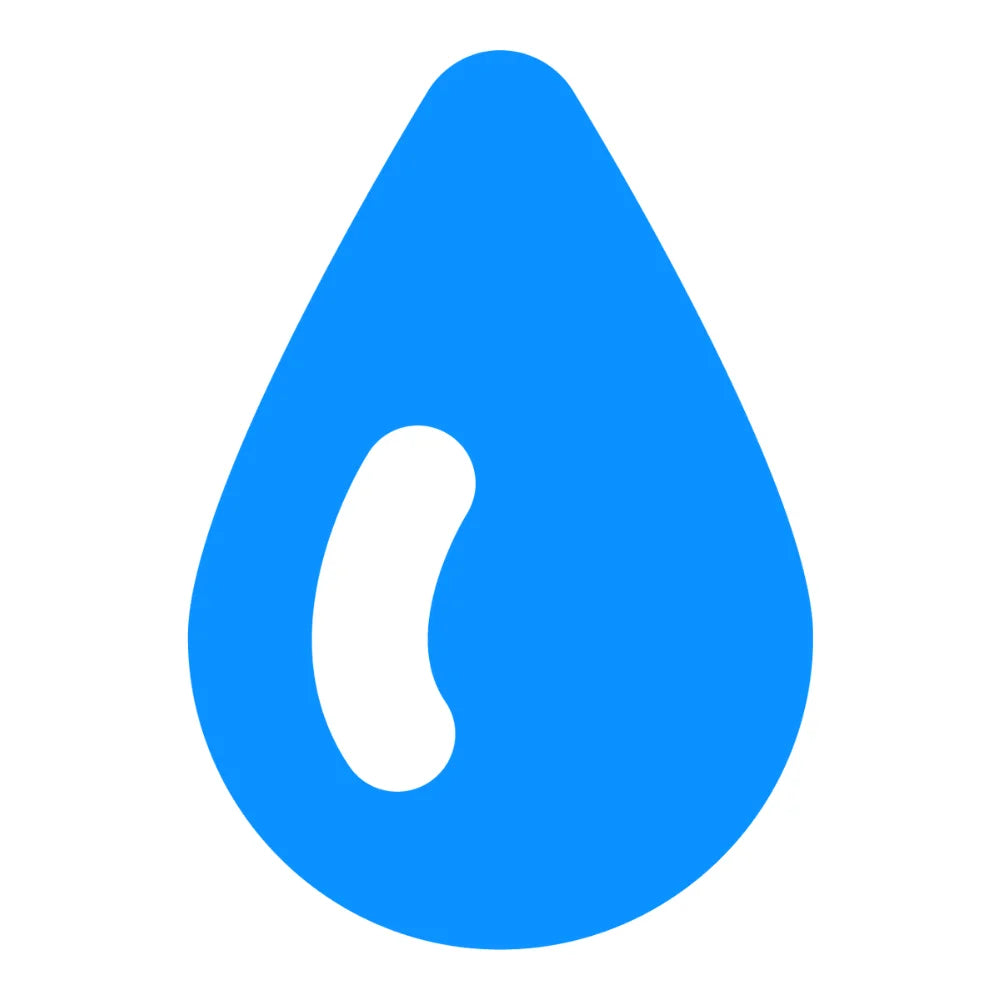 Blue teardrop-shaped icon with a white center on a white background