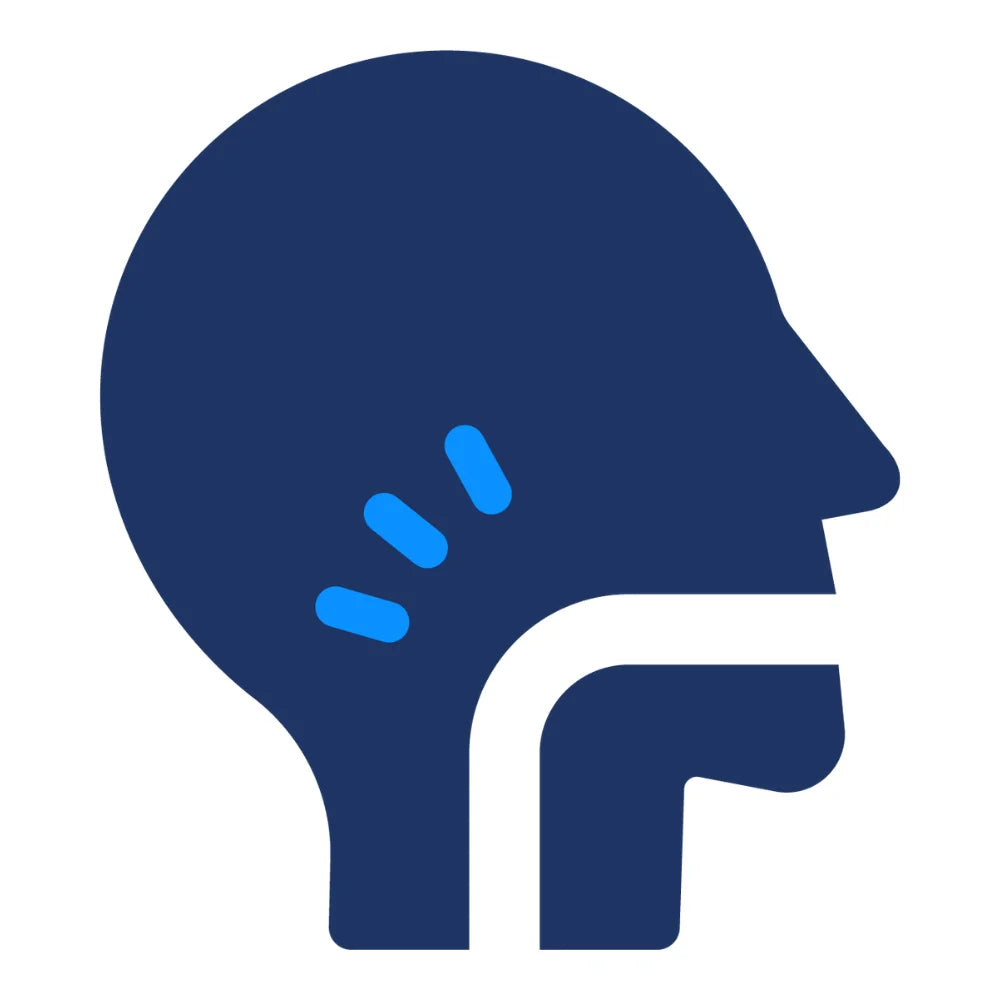 Blue icon of a person with a white tube in their mouth on a white background