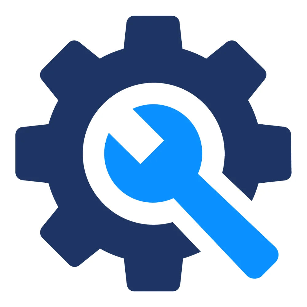 Icon of a wrench inside a gear on a white background