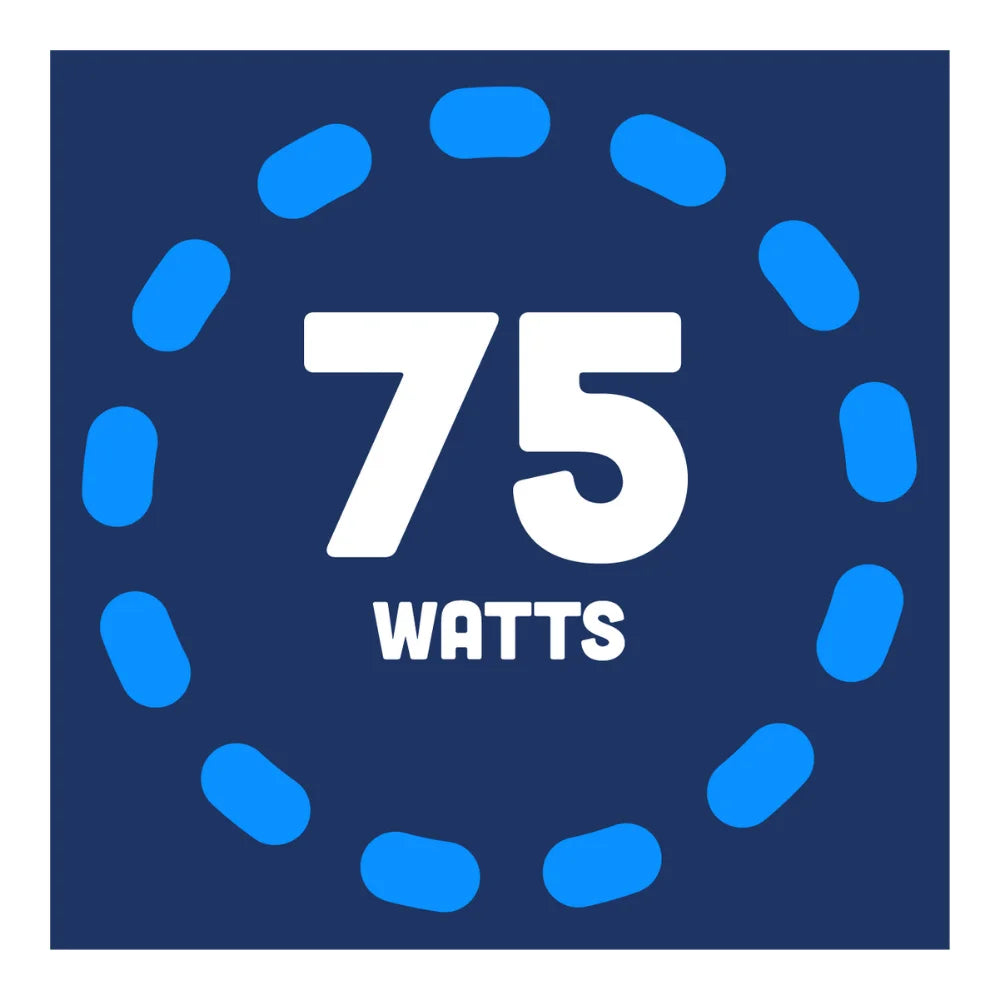 Icon with '75 Watts' text on a blue background